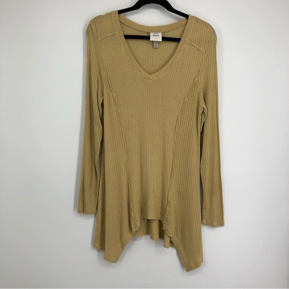 Knox Rose Yellow Thermal Waffle Knit Tunic Top Long Sleeve Womens XL - Picture 1 of 7
